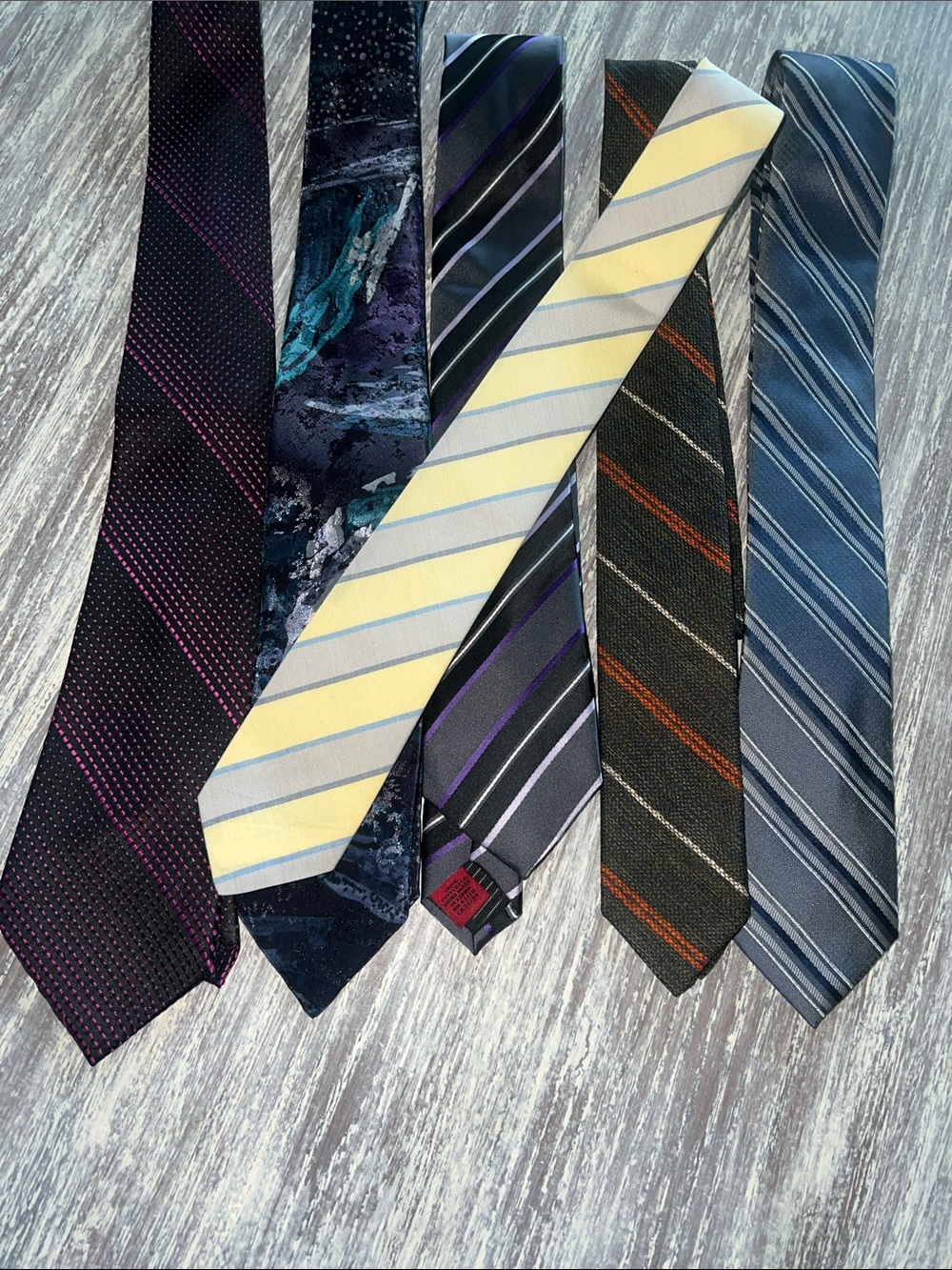 6 Assorted Classic Men's Striped Necktie - Yellow, Gray& Blues.